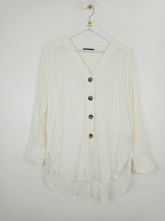 M&s Collection Linen Blend Buttoned Blouse  White Size: 12
