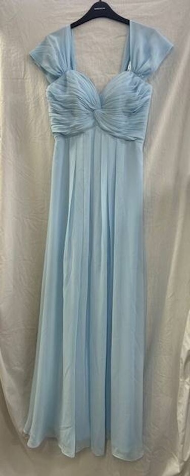 Jj's House Sky Blue Off The Shoulder V-neck Floor-length Chiffon Bridesmaid Dress (a)
