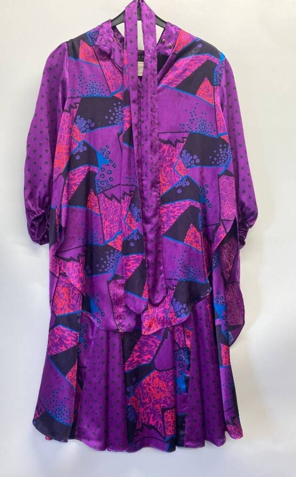 Diane Freis Vintage Skirt And Blouse Set Violet Purple Size: L