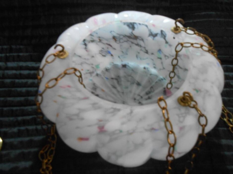 Genuine Art Deco 1930's Multi Coloured And White Marbled Glass Ceiling Light Shade