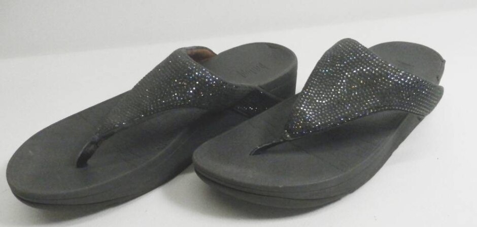 Fitflop Grey Sparkly Wedge Flip Flops Size 5