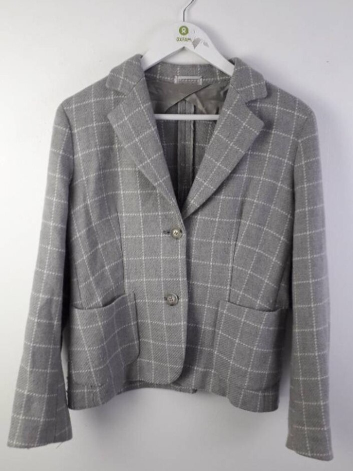 Max Mara Wool & Cashmere Check Jacket Grey Size: 12