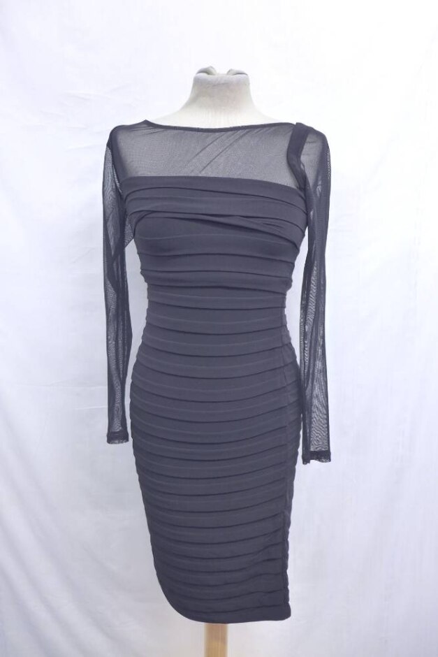 Mint Velvet Mesh Lace Pencil Dress Midnight Black Size: 10
