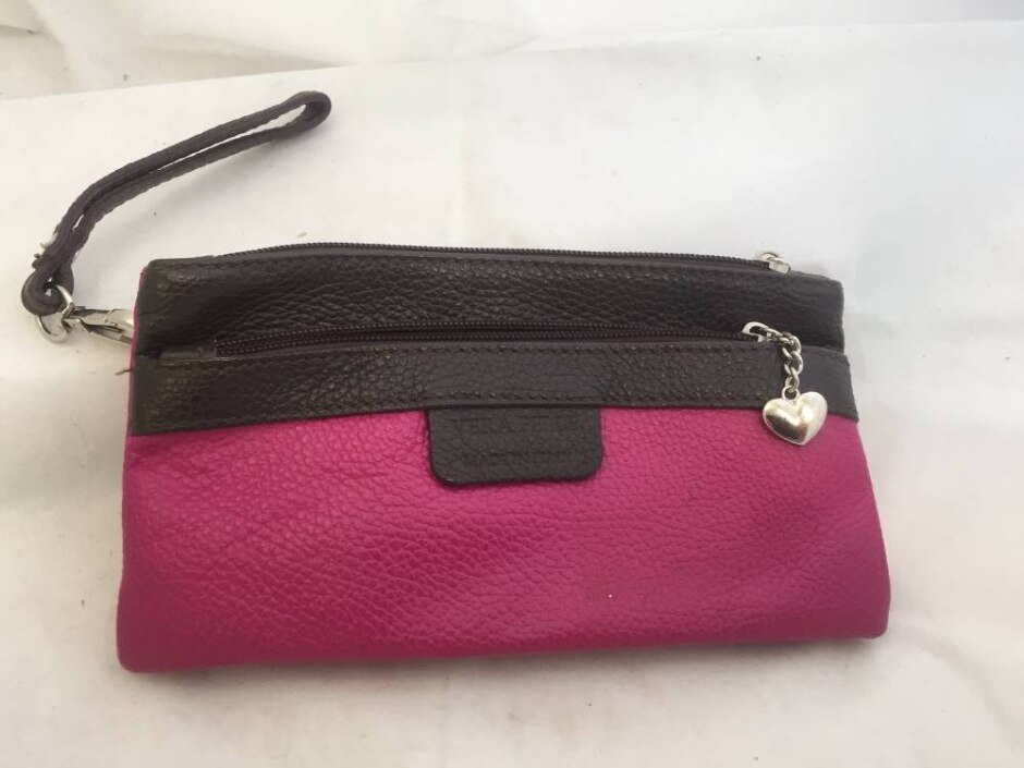 Pink Leather Clutch Bag / Purse
