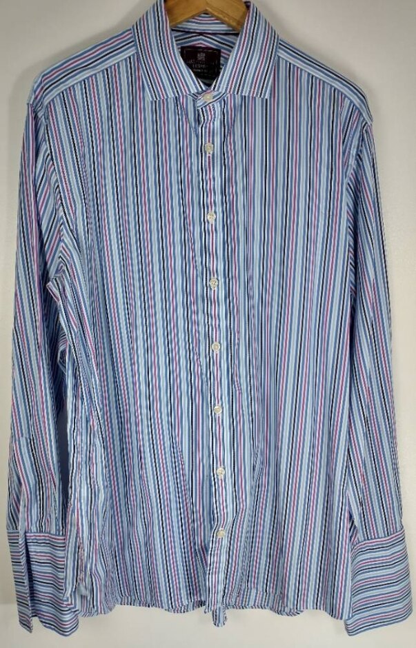 M&s Collection Multi-colour Pinstripe Shirt Blue Size: 16" Collar