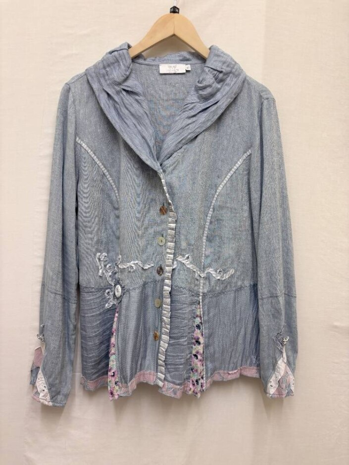 Just White Linen Jacket Blue Size: 14