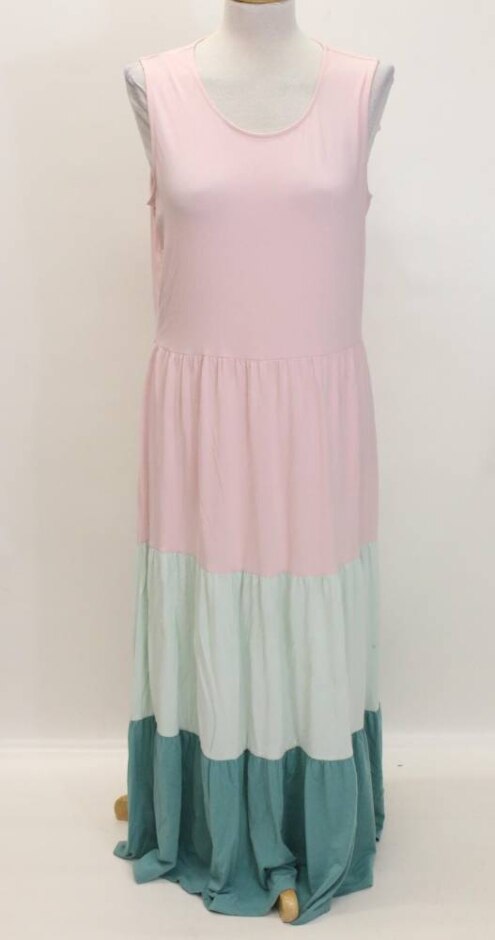 Lands' End Tiered Petite Maxi Dress Pink & Green Size: M