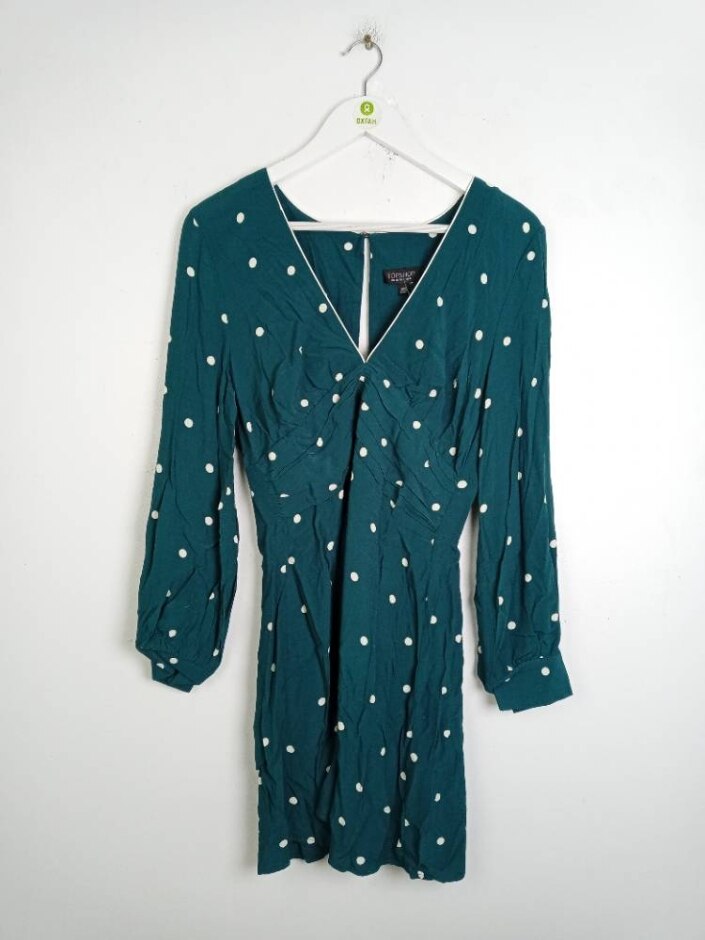 Topshop 100%viscose Women's Polka Dot Print Mini Dress Green Size: 10