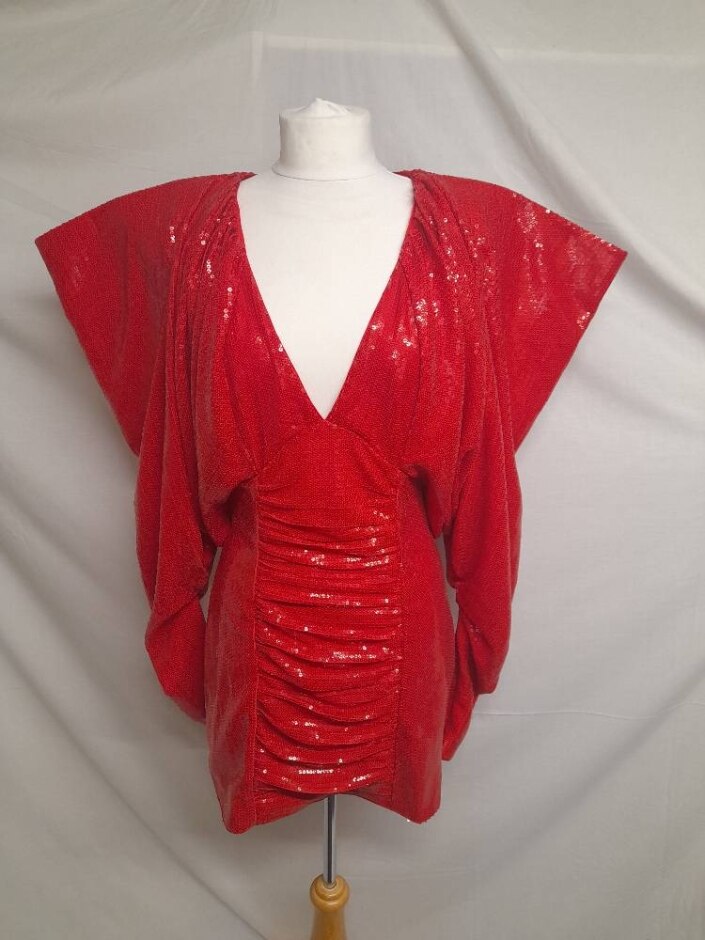 H&m  Extreme Shoulder Sequin Dress Bright Red Size: S