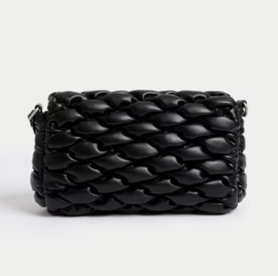 M&s Collection Faux Leather Quilted Black Cross Body Bag. As New.