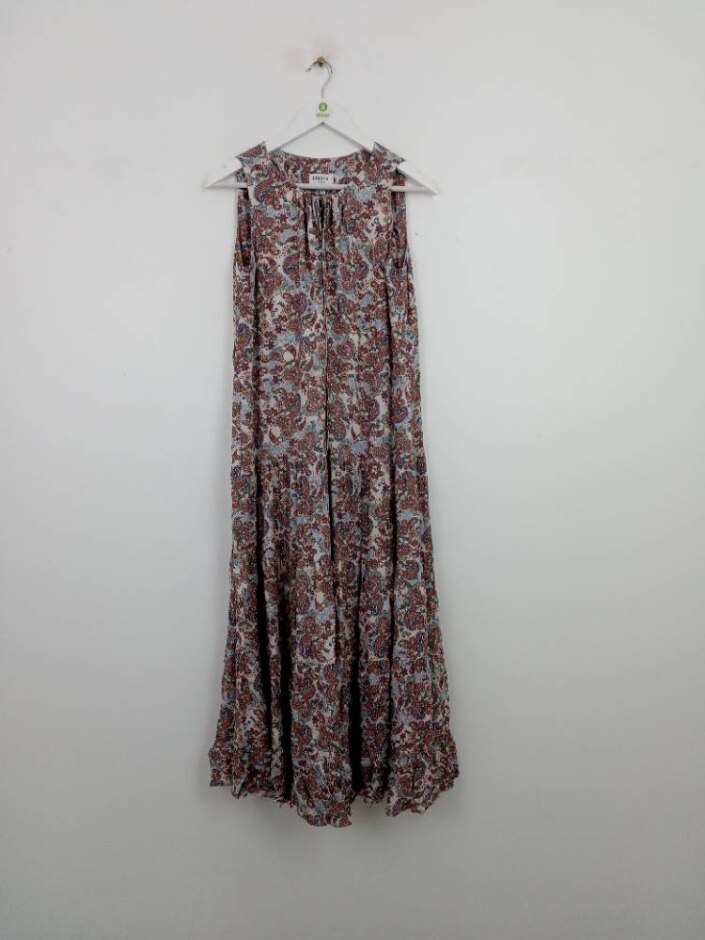 Fresha London Women's Paisley Print Tiered Sleeveless Midi Dress Blue Mix Size: S