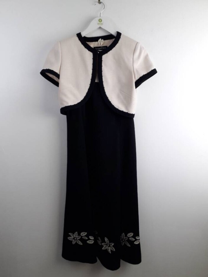 Jacques Vert Floral Dress And Bolero Set Black/cream Size: 12