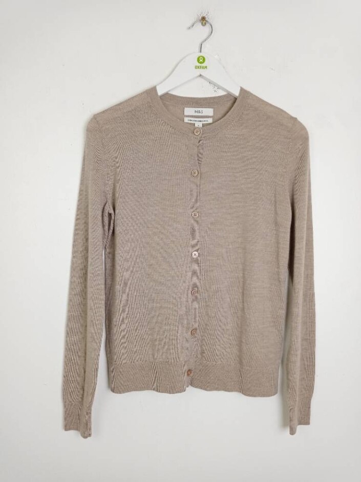 M&s Marks & Spencer Defect Merino Wool Cardigan Brown Size: 8