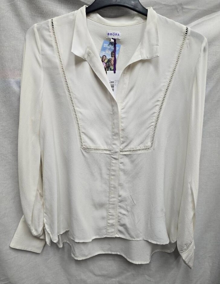 New Brora Pure Silk Shirt Top Cream White Size: 12
