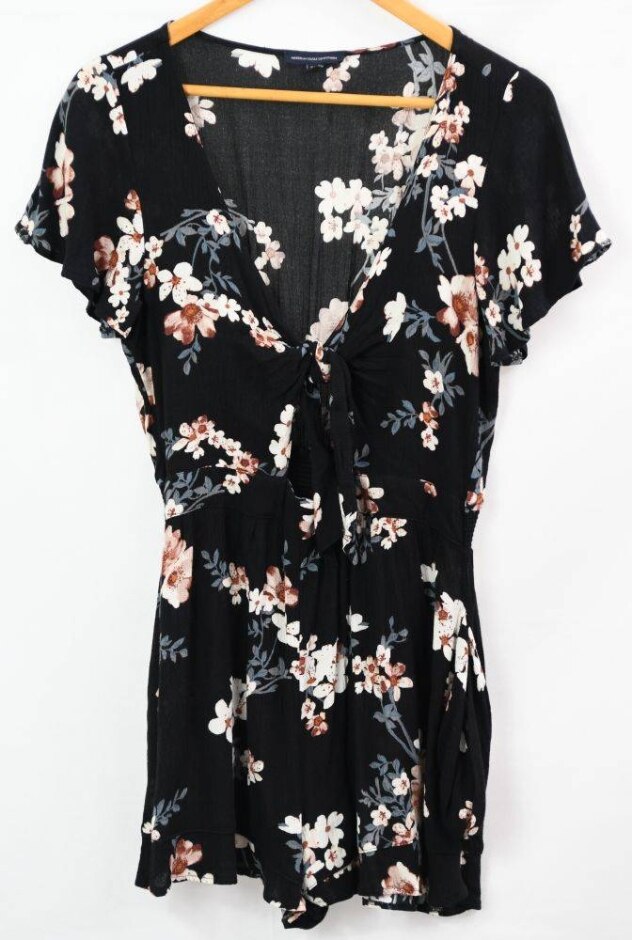 American Eagle Outfitters Floral Playsuit Black Size: M