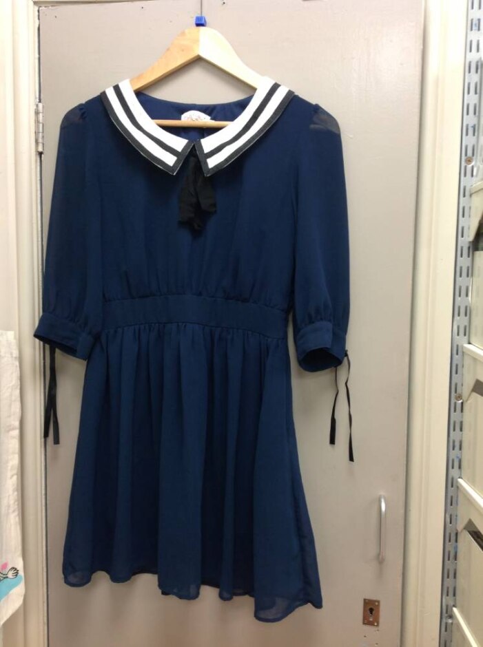 Dahlia  Collared Dress Navy Blue Size: S