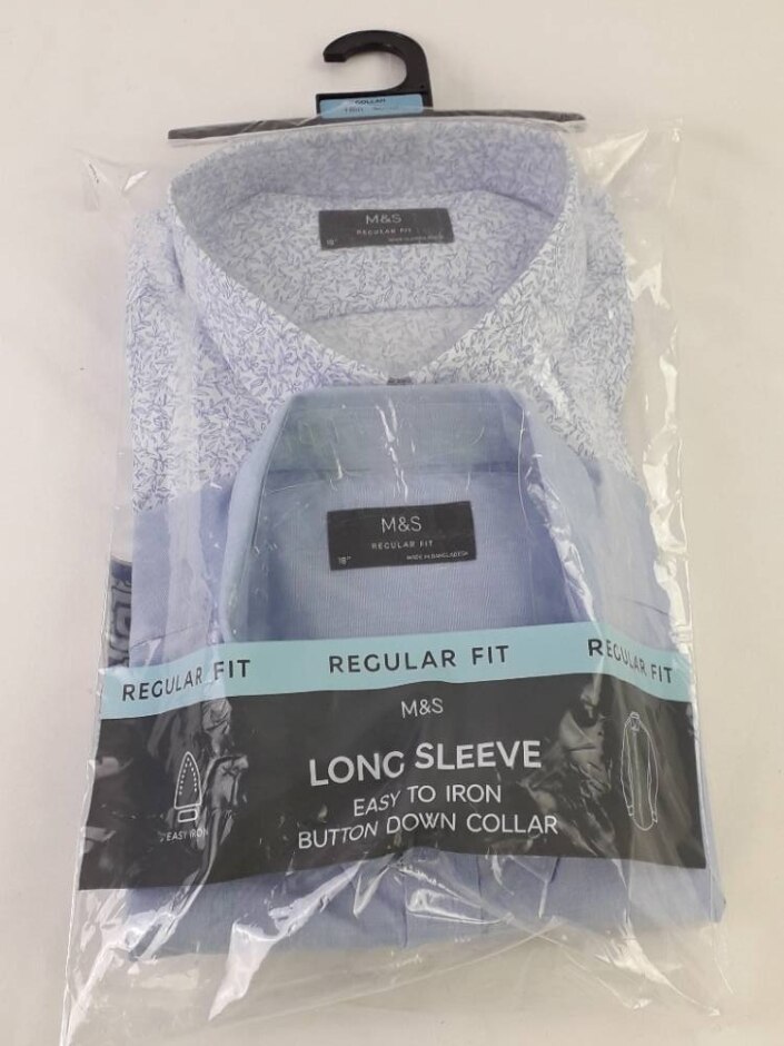 M&s Nwot Men's Regular Fit Long Sleeve Shirt 2x Pcs 18" Collar Blue Size: Xl