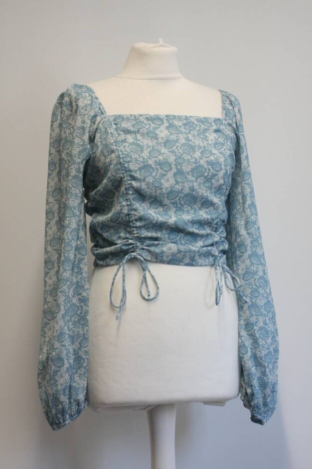 Shein Long Sleeve Shirred Top Blue Size: M