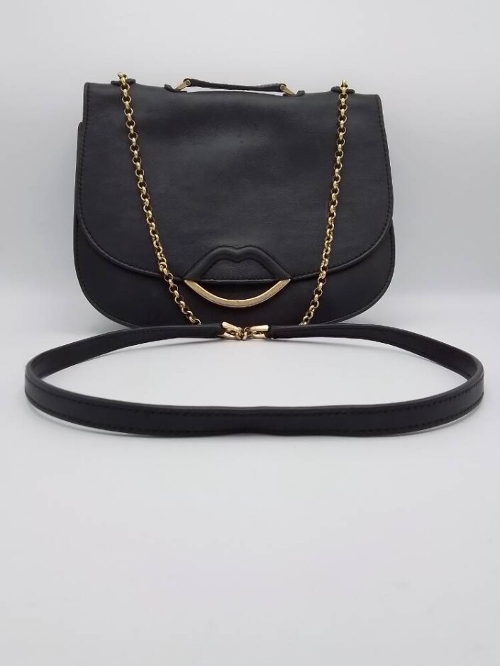 Lulu Guinness Women's Half Covered Lip Isabella Shoulder Bag - Black 8''x10''