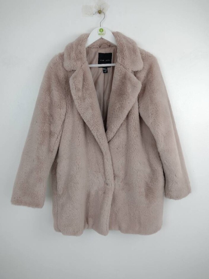 New Look Mink Faux Fur Coat Pink Size: 10