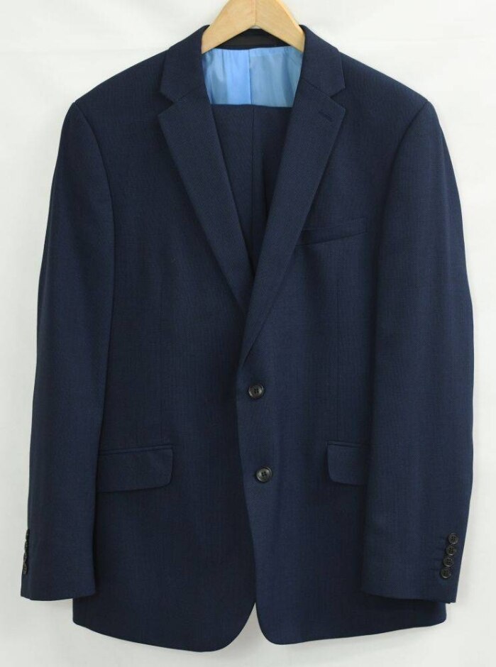 M&s Collection Wool Blend 2 Piece Suite Blue Size: M