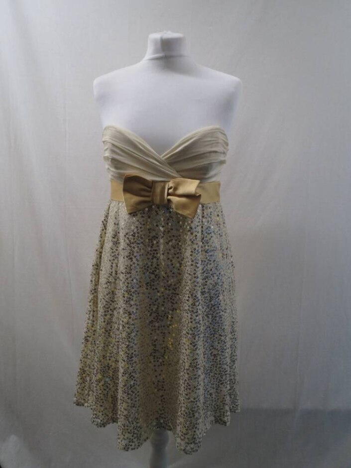 Betsey Johnson Ribbons And Sequin Short Dress Gold Size: 8