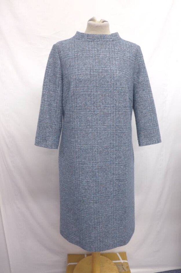Basler  Soft Checked Shift Dress Grey & Blue Size: M