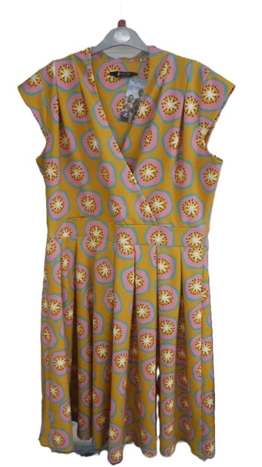 Lady Vintage Sleeveless Fruit Pattern Dress Yellow Size: 18