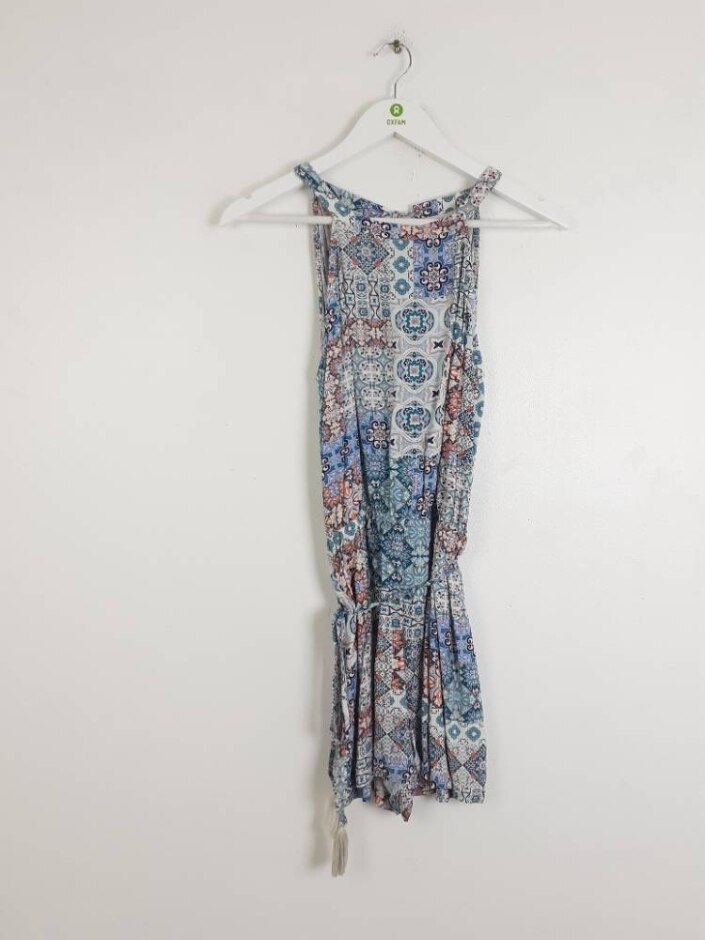 Oasis 100% Viscose Women's Floral Print Belted Playsuit Blue Size: M