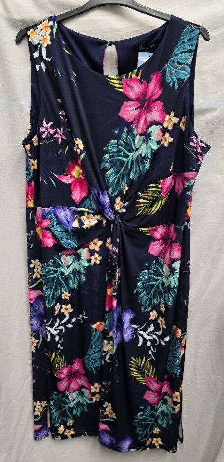 Kaleidoscope Floral Stretchy Dress Navy Pink Size: 20