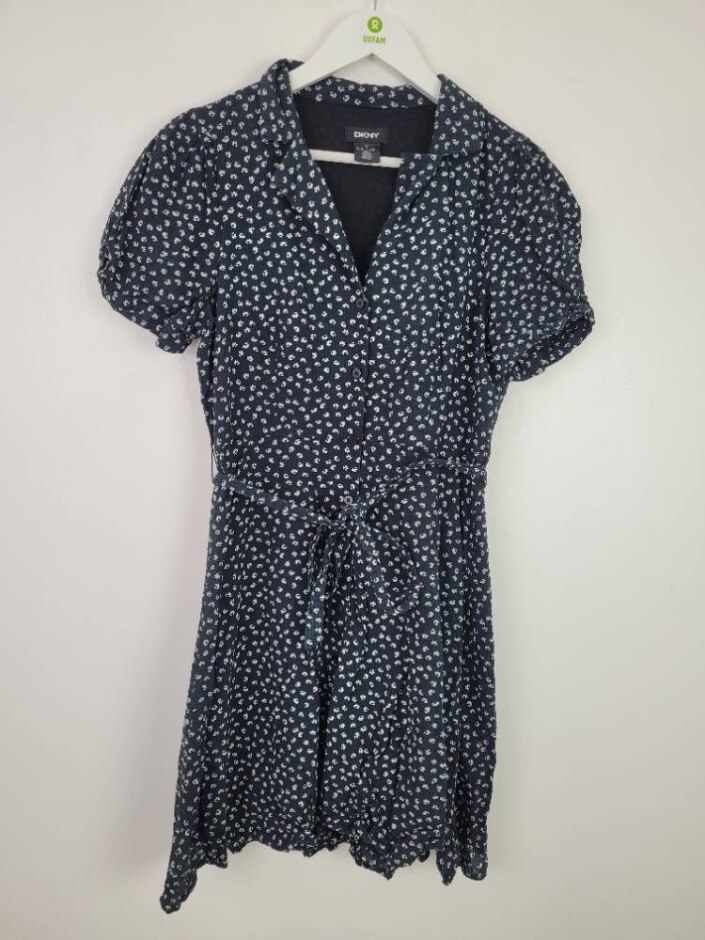 Dkny Short Sleeve Shirt Dress Black Floral Size: 14