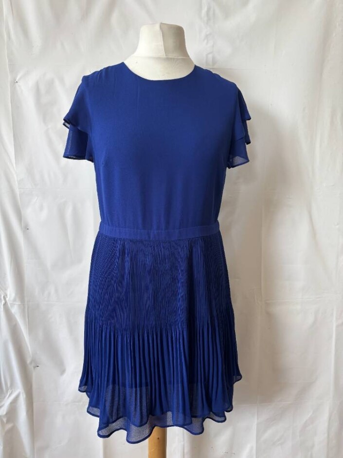 Oasis Flutter Sleeve Mini Dress Blue Size: 14