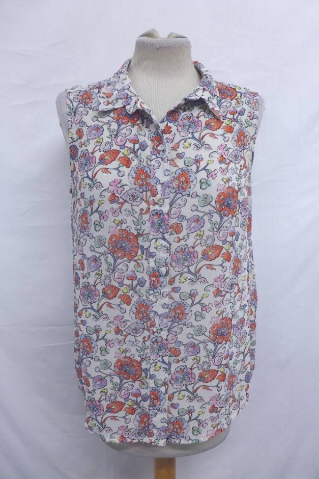 H&m Paisley Print Sleeveless Shirt White & Pink Size: 10