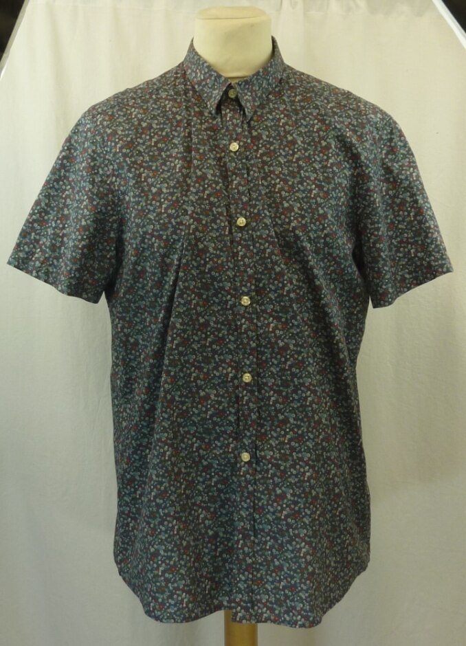 Next Floral Button-up Shirt Blue Size: Xl