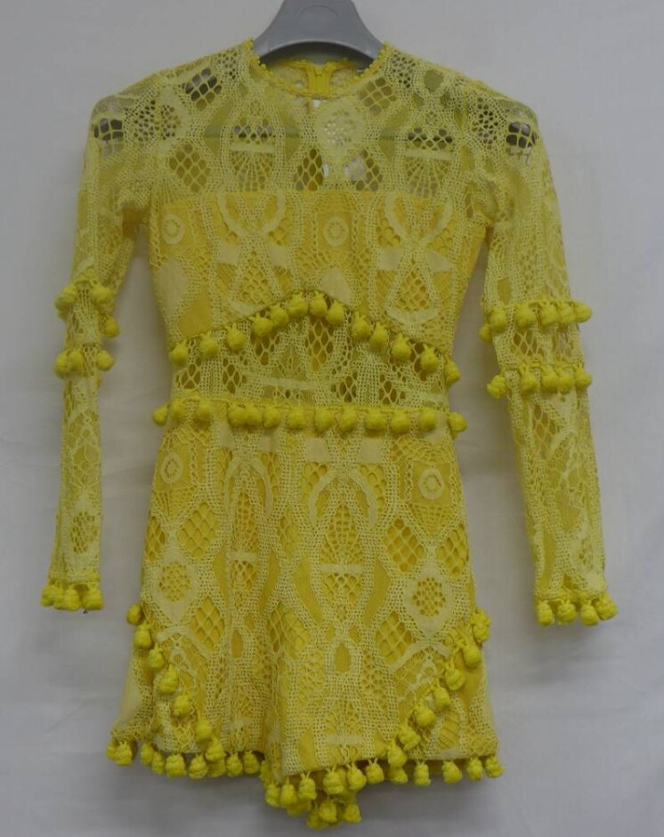 Unbranded Bobble Trim Lacework Dress  Banana Yellow Size: Xs