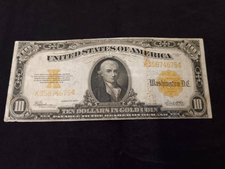 1922 United States Large Size 'ten Dollars In Gold Coin' Note -washington D.c.
