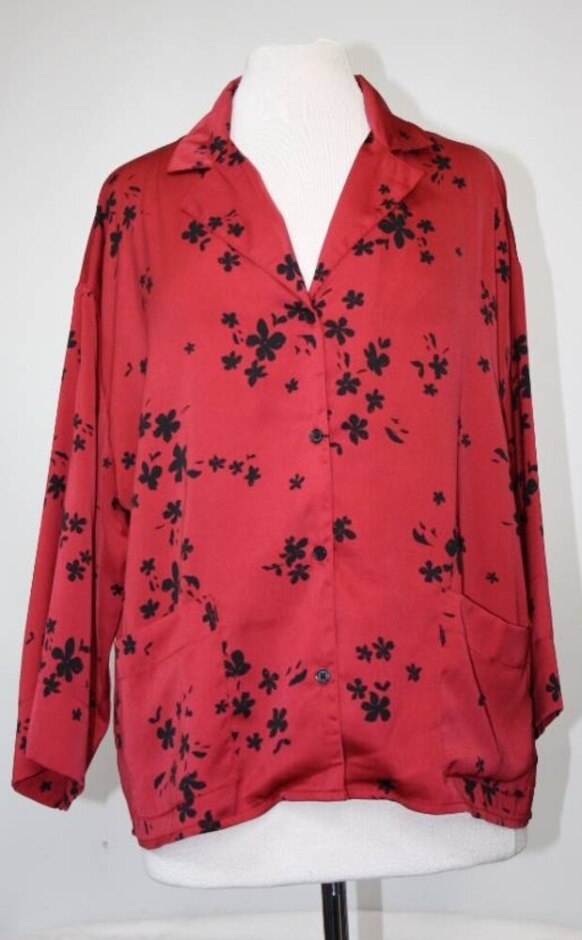 Donnakaran  Sleep Wear With Floral Print Red Size: L