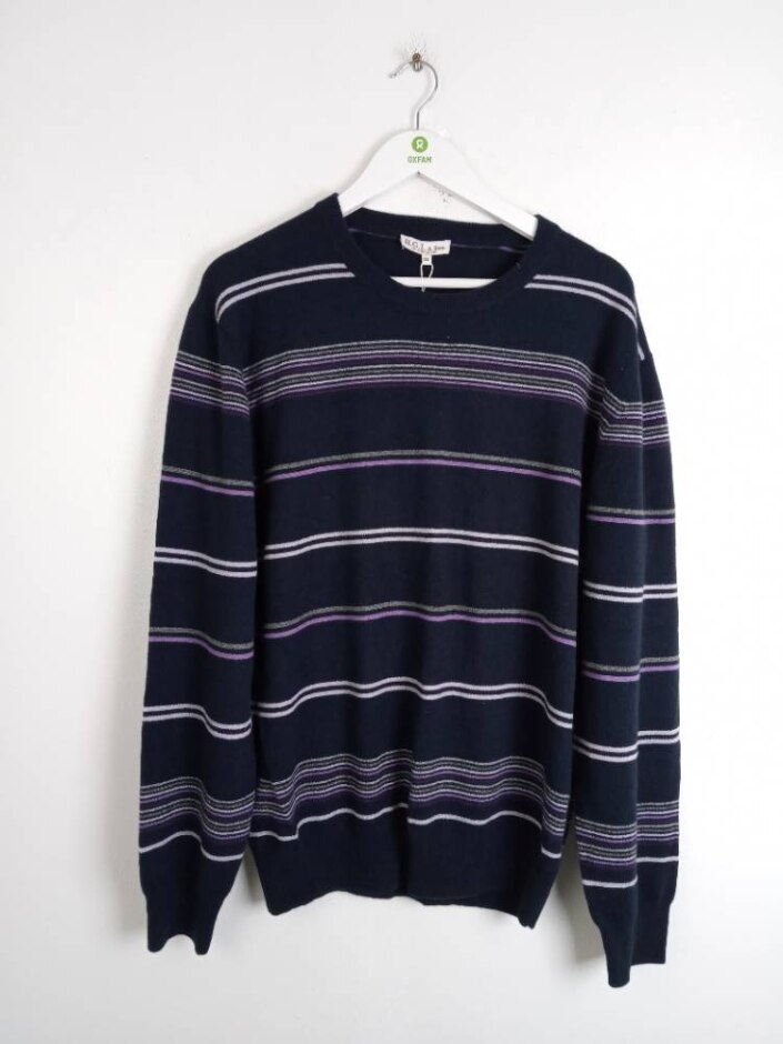 H.g.l&sons 100% Cashmere Striped Long Sleeve Jumper Blue Size: Xxl