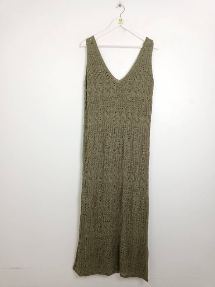 M&s Marks & Spencer V-neck Crochet Maxi Dress Khaki  Size: L