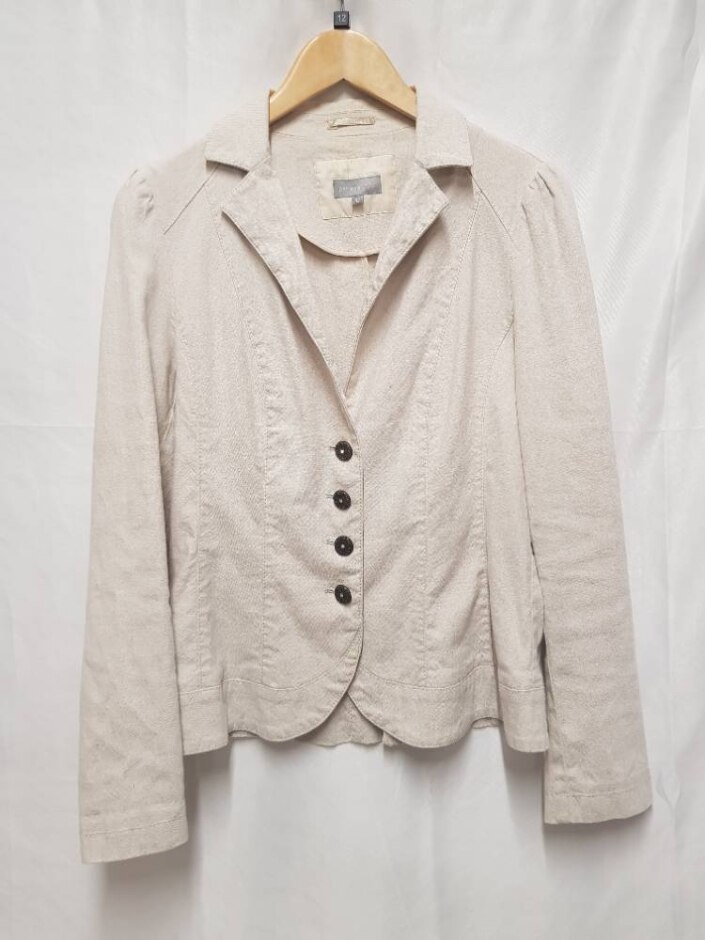Per Una Linen Mix Fitted Jacket Cream Size: 12