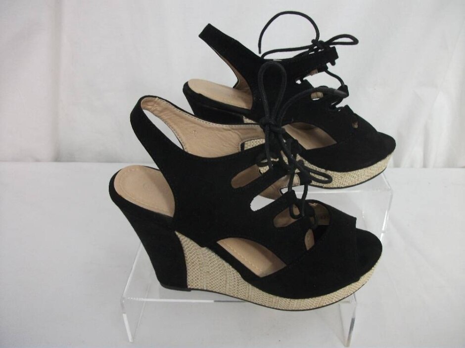 Foreverfolie Espadrille Wedge Sandals Black Size 4.5