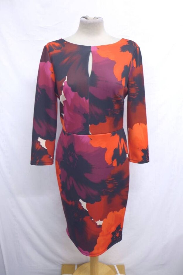 Phase Eight Abstract Floral Empire Dress Red & Plum Size: 12