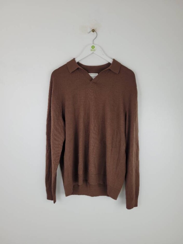 Jaeger Knitted Collared Jumper Brown Size: L