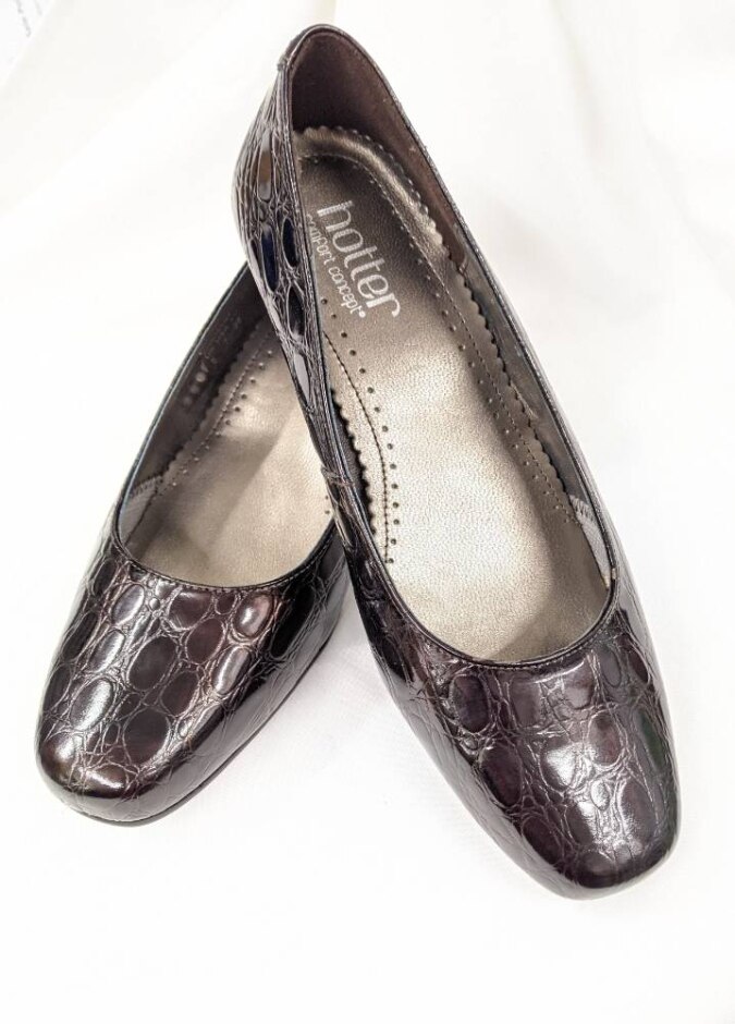 Dark Brown Mock Croc Court Shoes