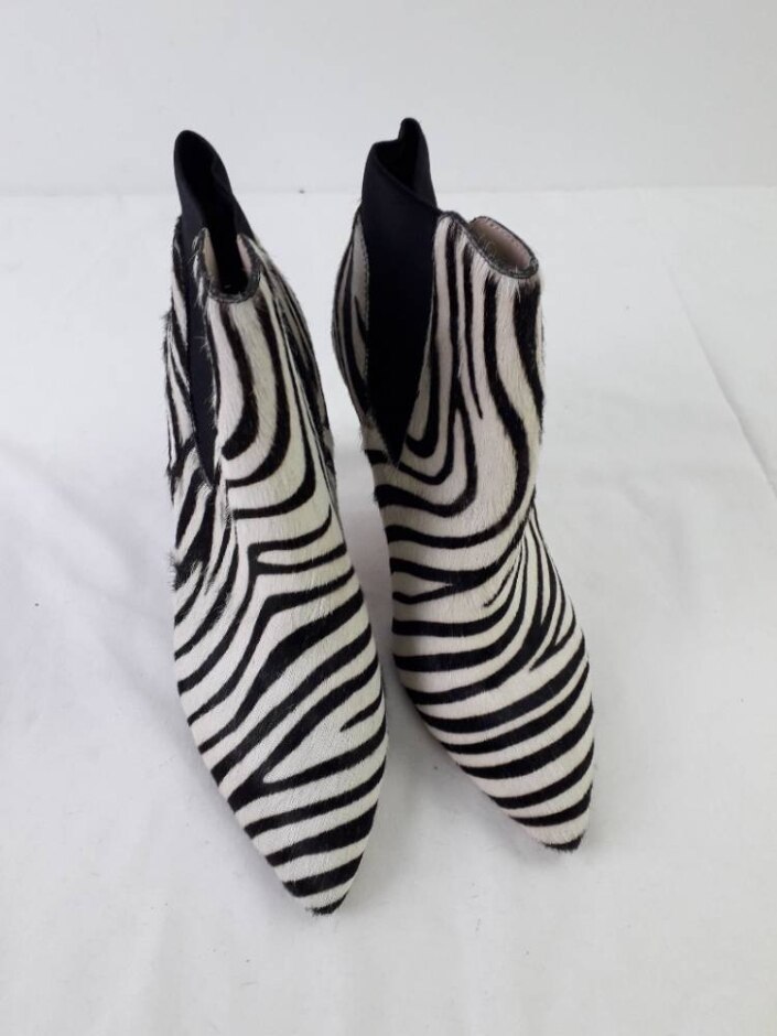 Boden Heeled Elsworth Ankle Leather Boots Zebra Real Hair Size 7 Black/white