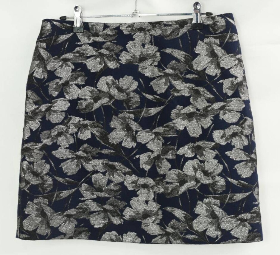 Warehouse Skirt W Shiny Floral Pattern Blue / Silver Size: 12