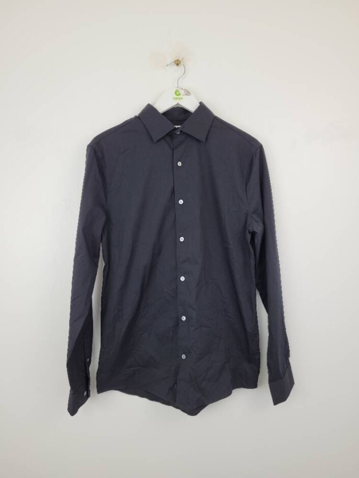Autograph New Cotton Rich Men' S Long Sleeve Shirt Rrp £45 Black Size: M