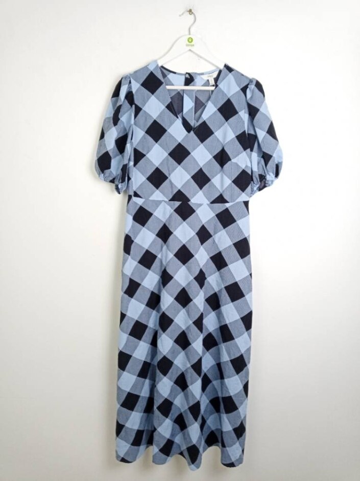 M&s Nwot Women's Checked Summer Midi Dress Blue Mix Size: 14