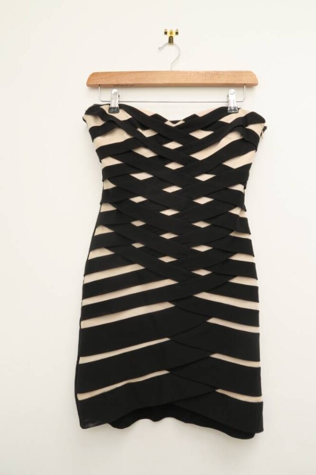 Lipsy Bodycon Dress Black And Cream Size: 12