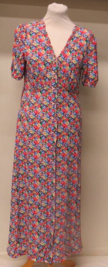 M&s Collection  Floral Print Dress Red/blue/gren Size: 12